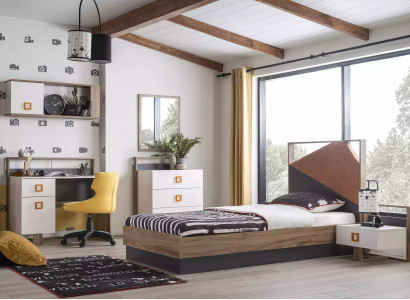 Bed frame children's bed children's furniture children's room bed wood gray set 6 pieces